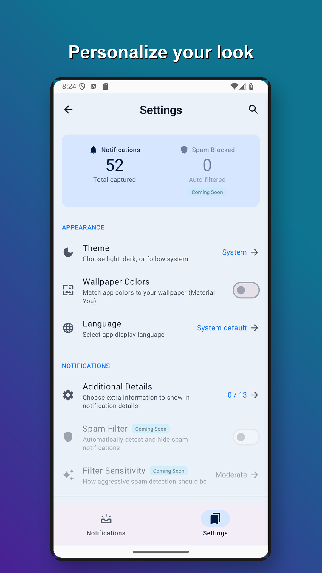 Settings and customization